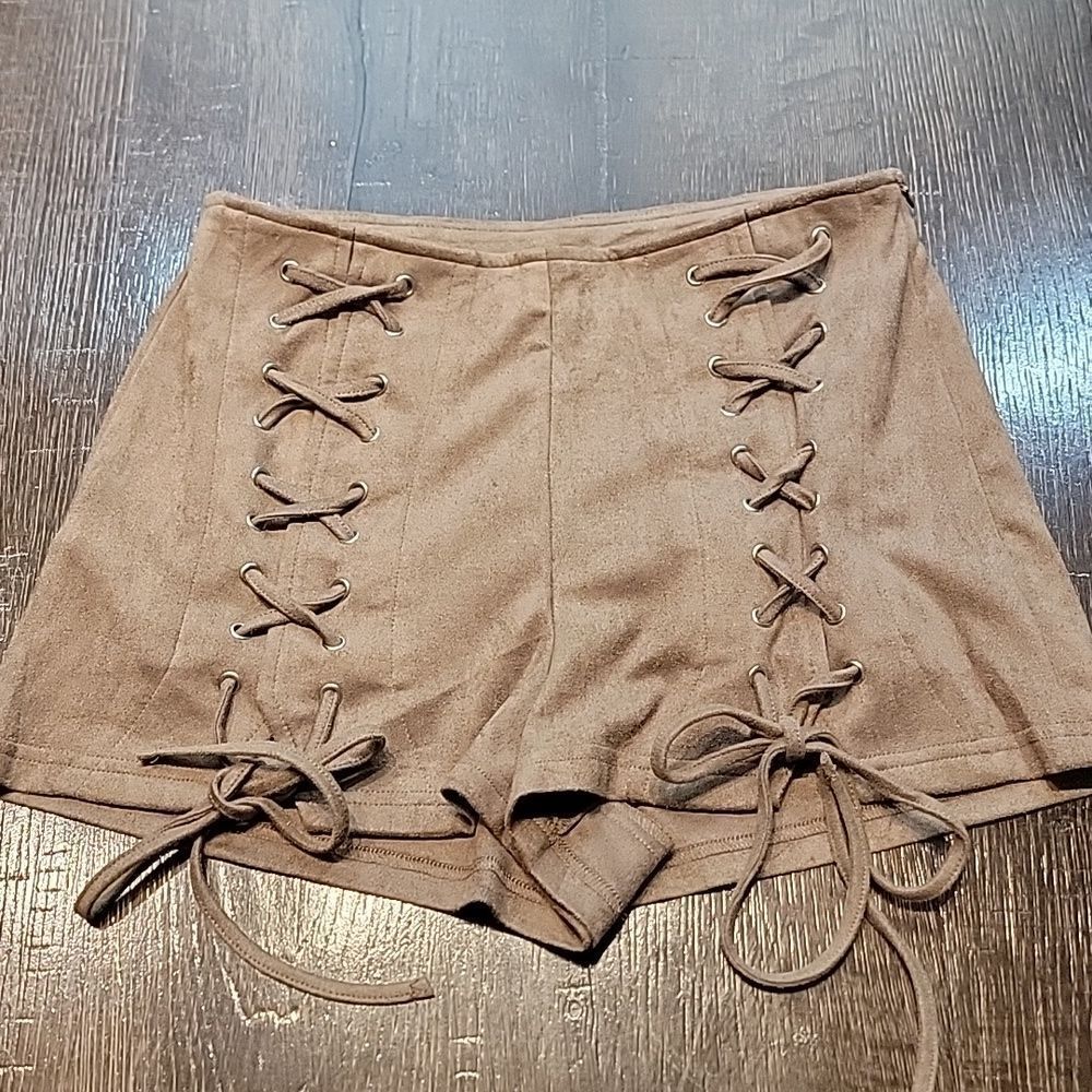 Luxxel Mocha Suede Lace-up Shorts - Picture 10 of 16
